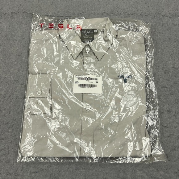 NEW Tesla Motors Shirt‎ Men's XS Gray Long Sleeve Embroidered Button Up Uniform